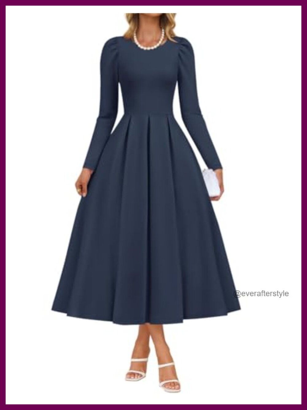 Womens Long Sleeve A-Line Midi Dress Formal Wedding Guest